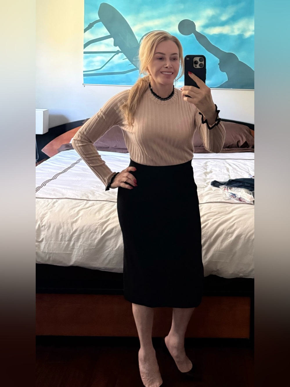 Proenza Schouler Beige Crew Neck Ribbed Sweater with Black Trim